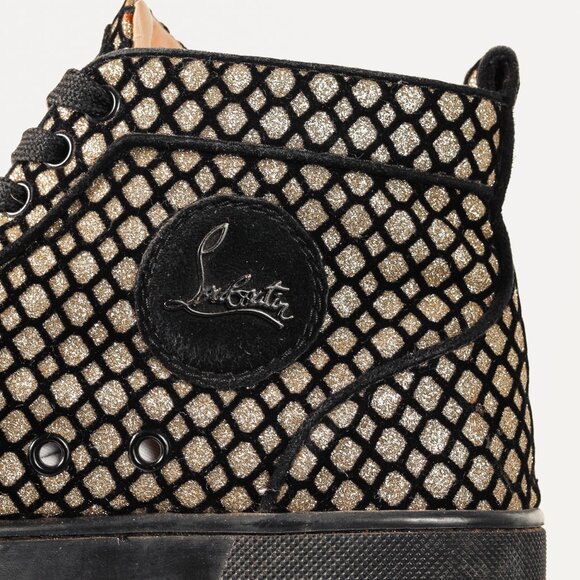 Christian Louboutin Rantus Orlato Black Glitter Gold High-Top Sneaker - Picture 10 of 11